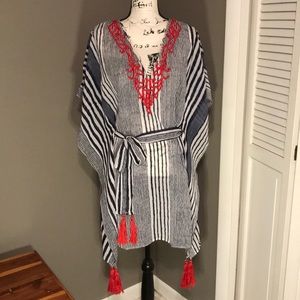 🌸 Grey Gray XL Swim Coverup Red & Navy